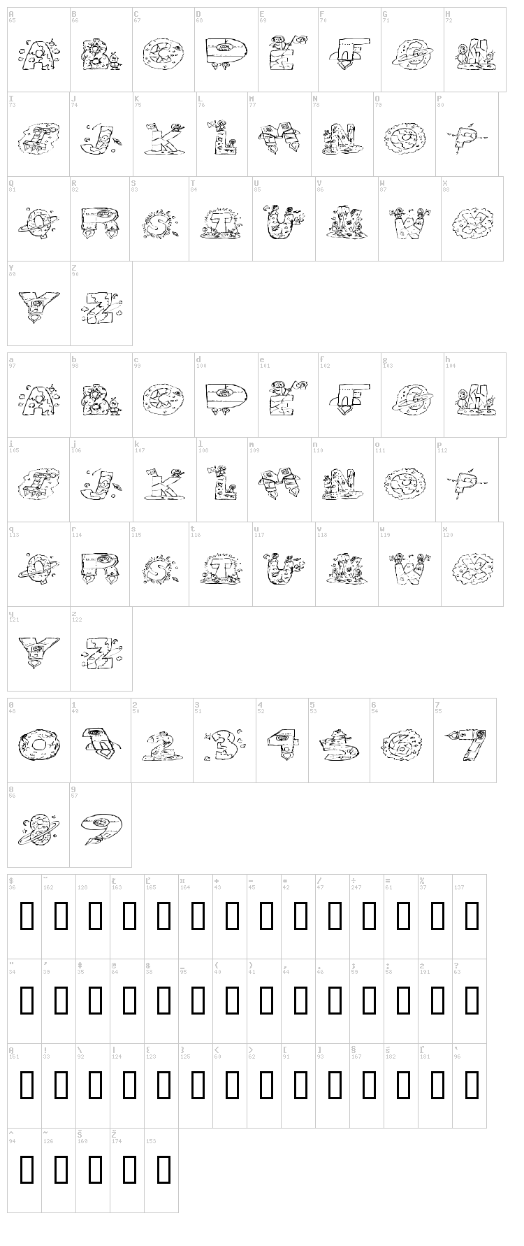 Space Attack font map